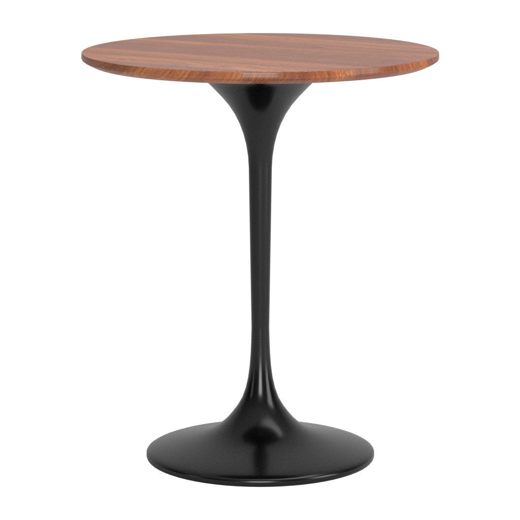 23" Black Manufactured Wood and Steel Round Pedestal End Table