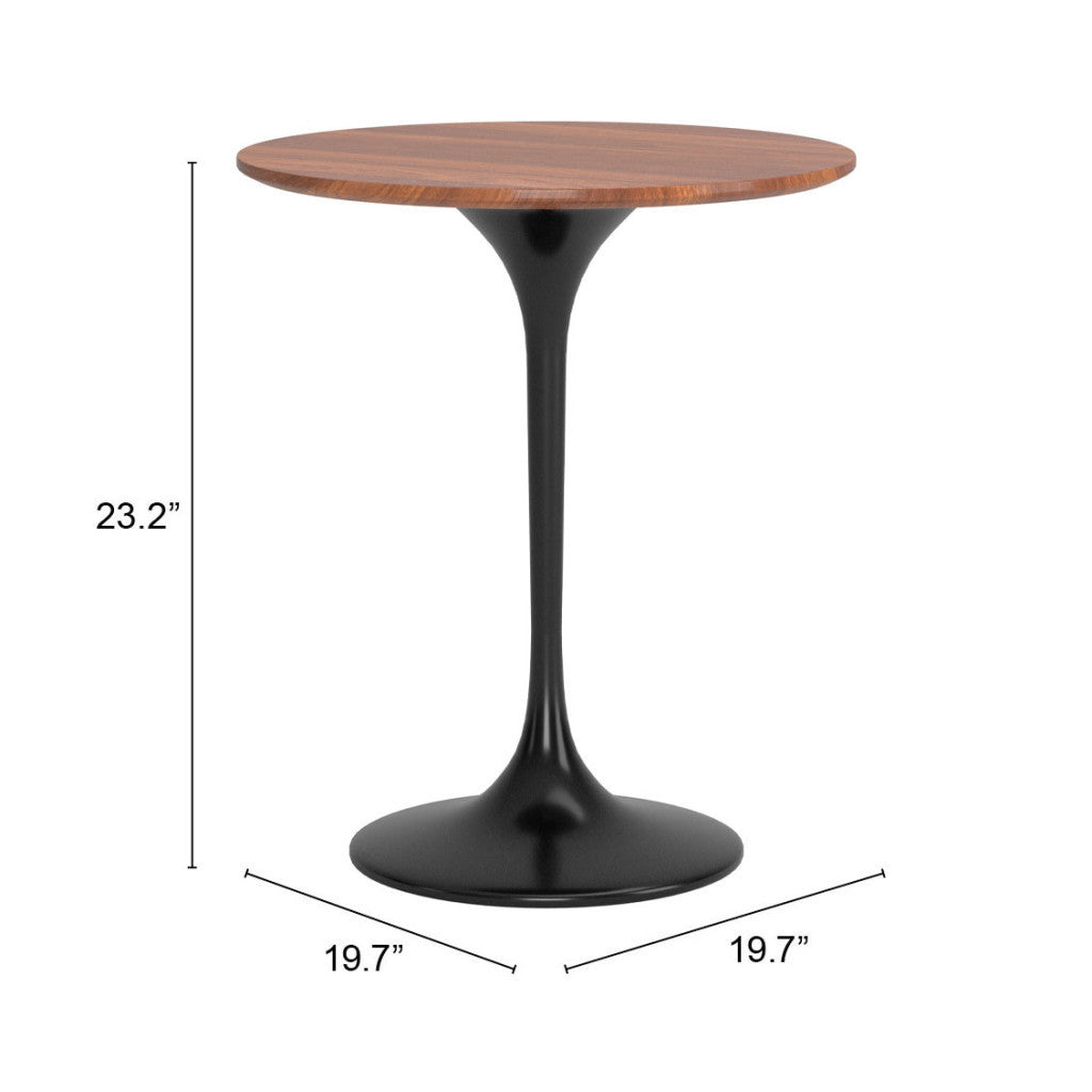 23" Black Manufactured Wood and Steel Round Pedestal End Table