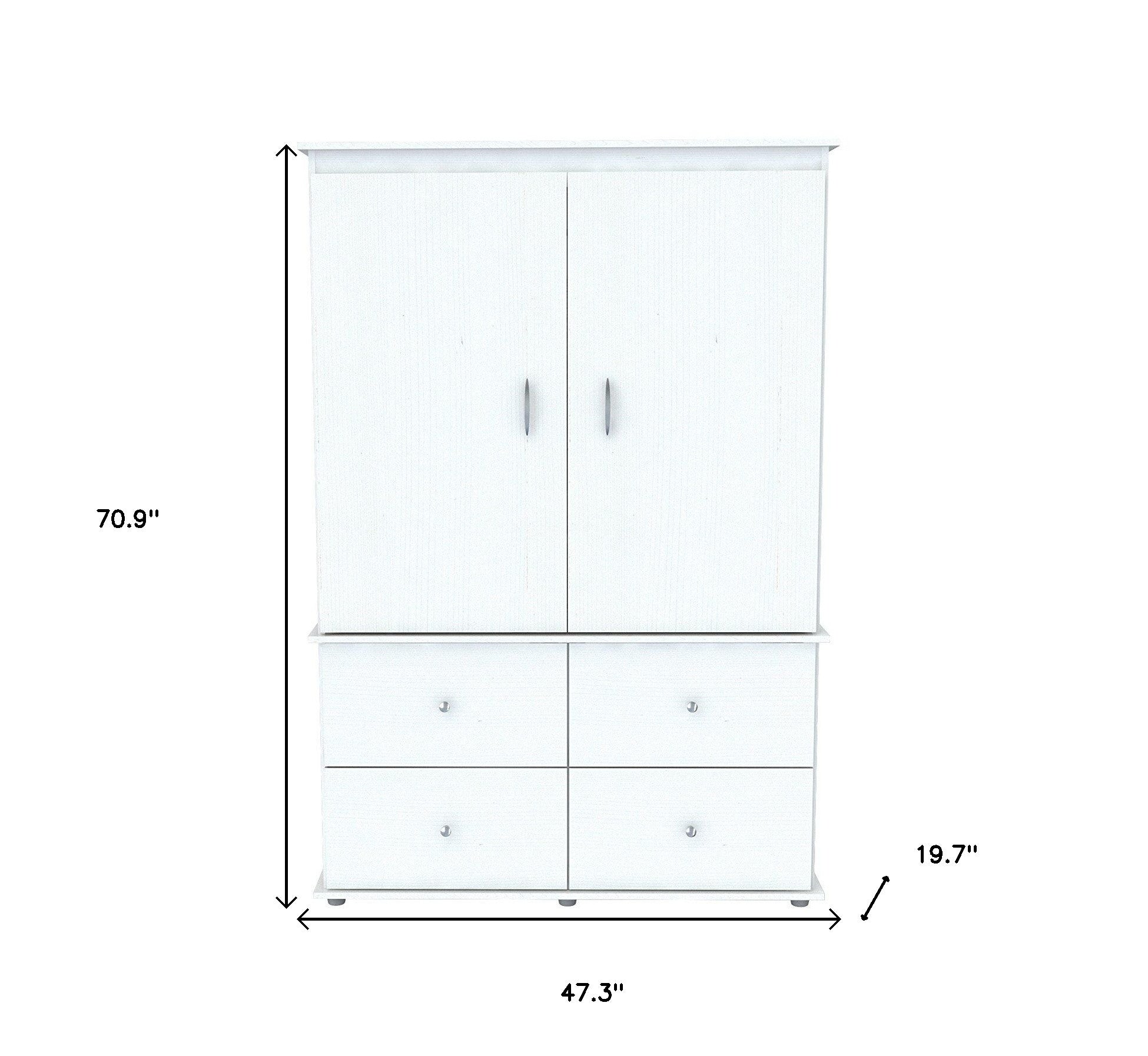 47" White Melamine Mirrored Four Drawer Combo Dresser