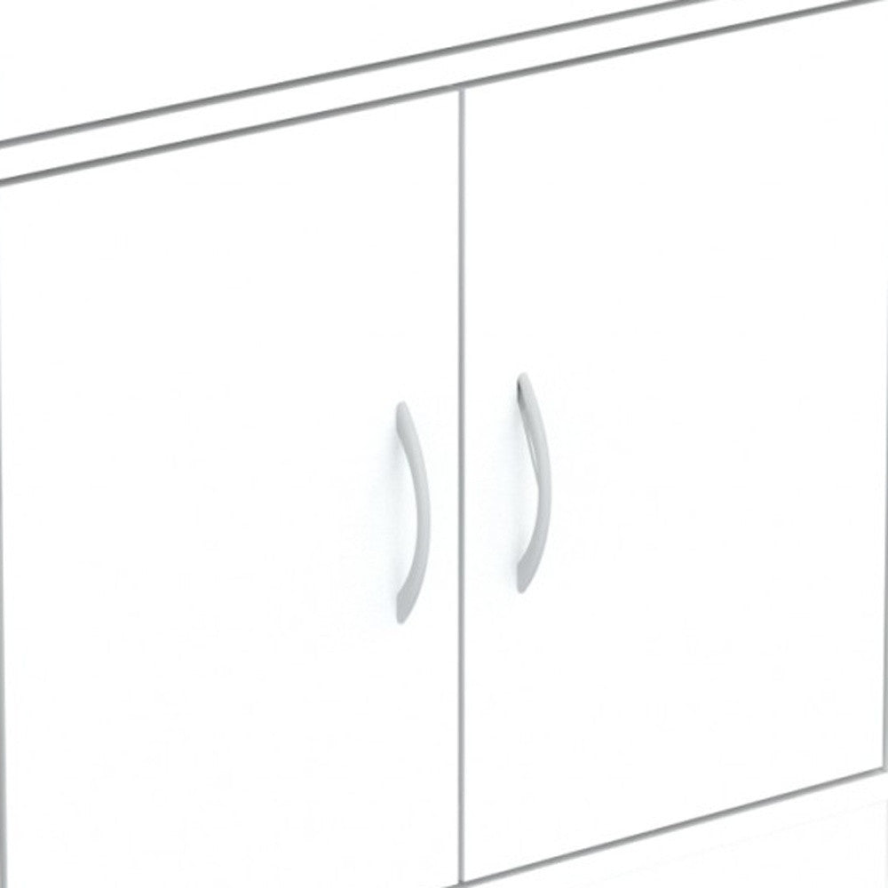 White Finish Wood Microwave Cabinet With Two Doors And Drawer