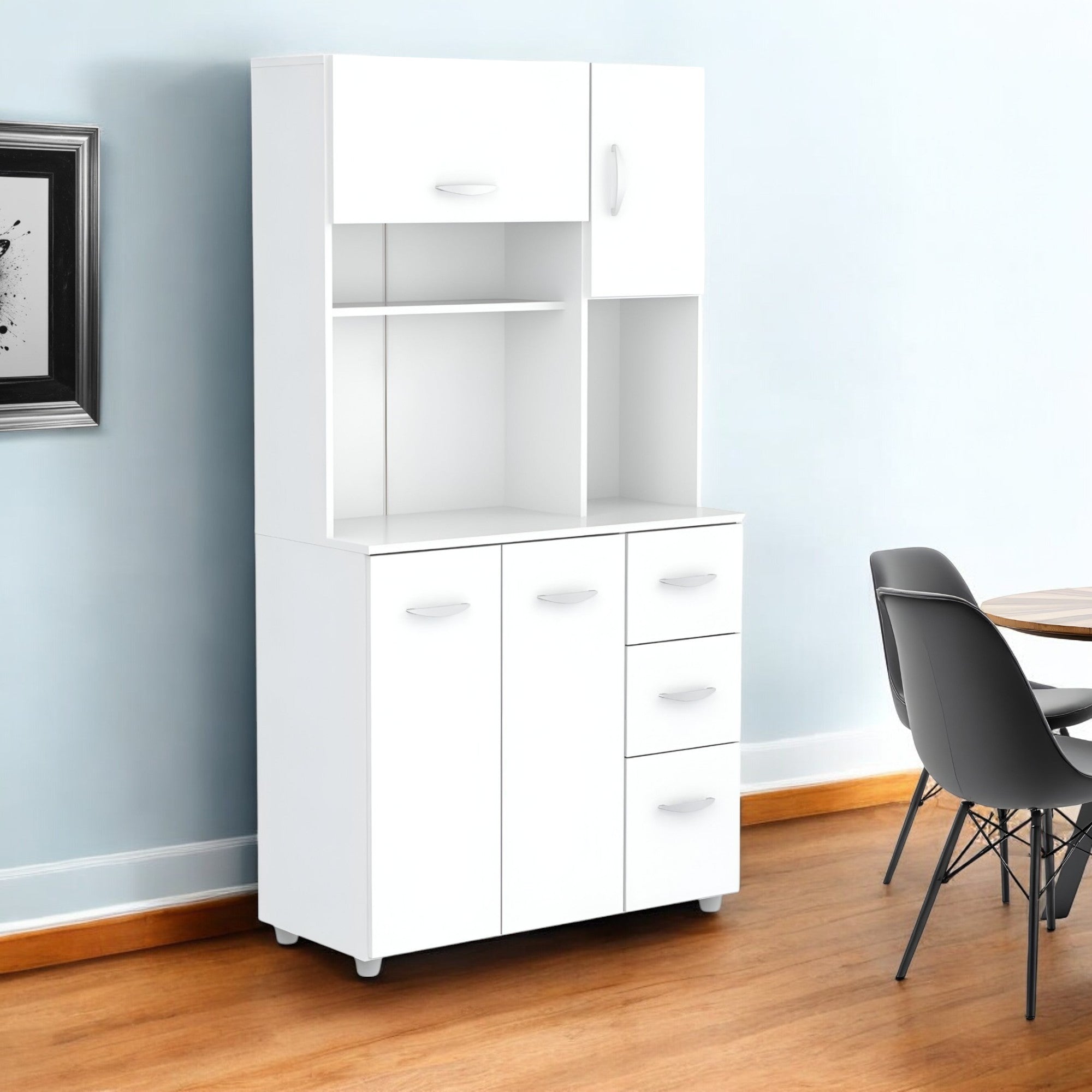 White Finish Wood Kitchen Storage Cabinet