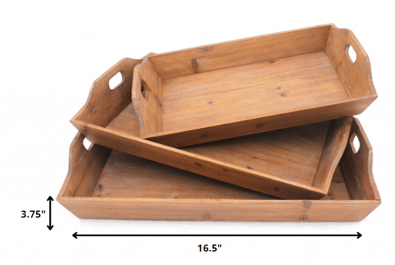 Set of Three Brown Wood Serving Tray