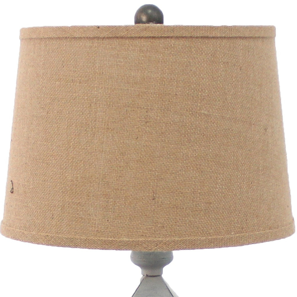 26" Gray Metal Table Lamp With Brown Drum Shade