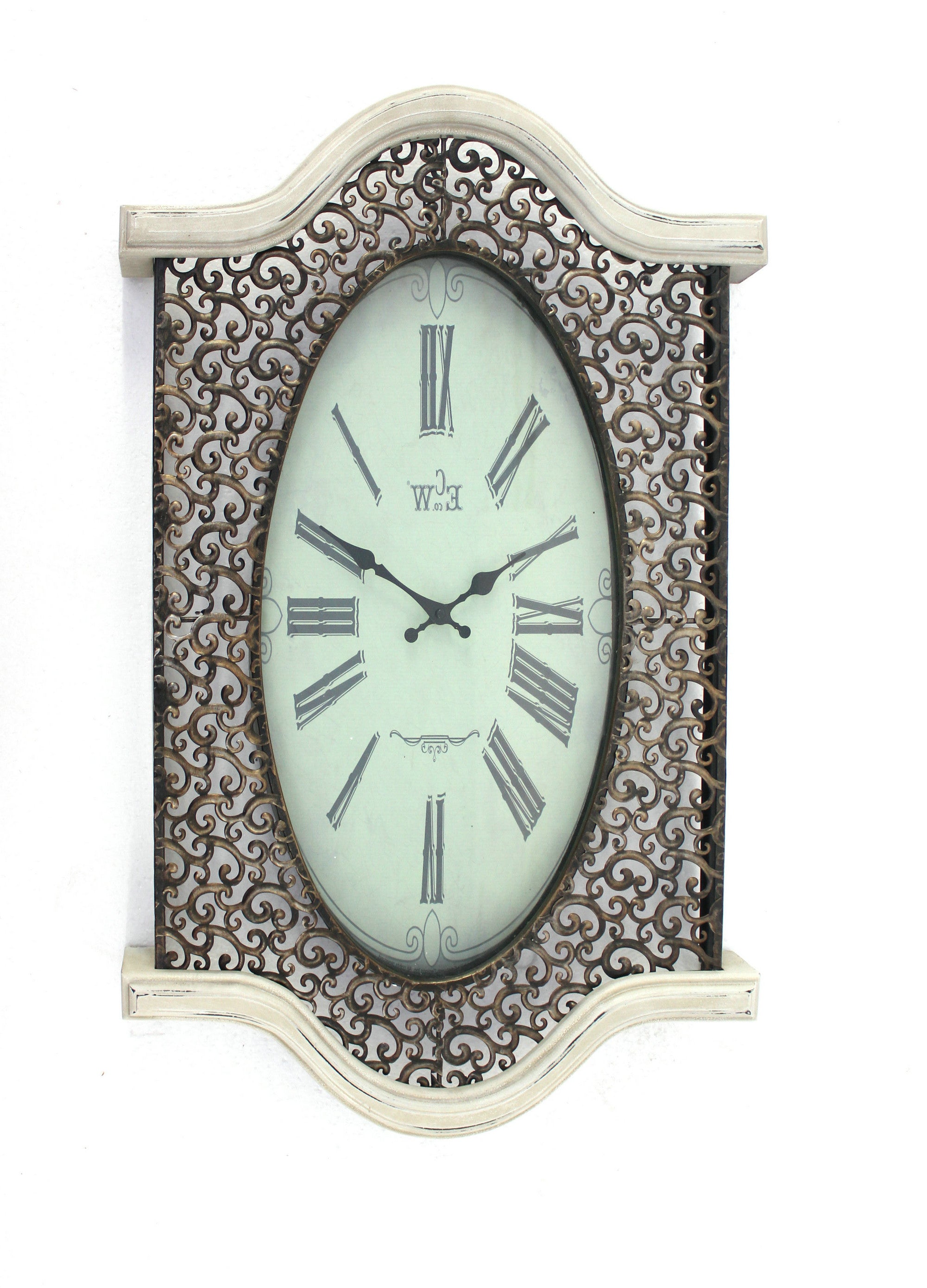 20" Oval Antiqued Bronze Wood and Glass Analog Wall Clock