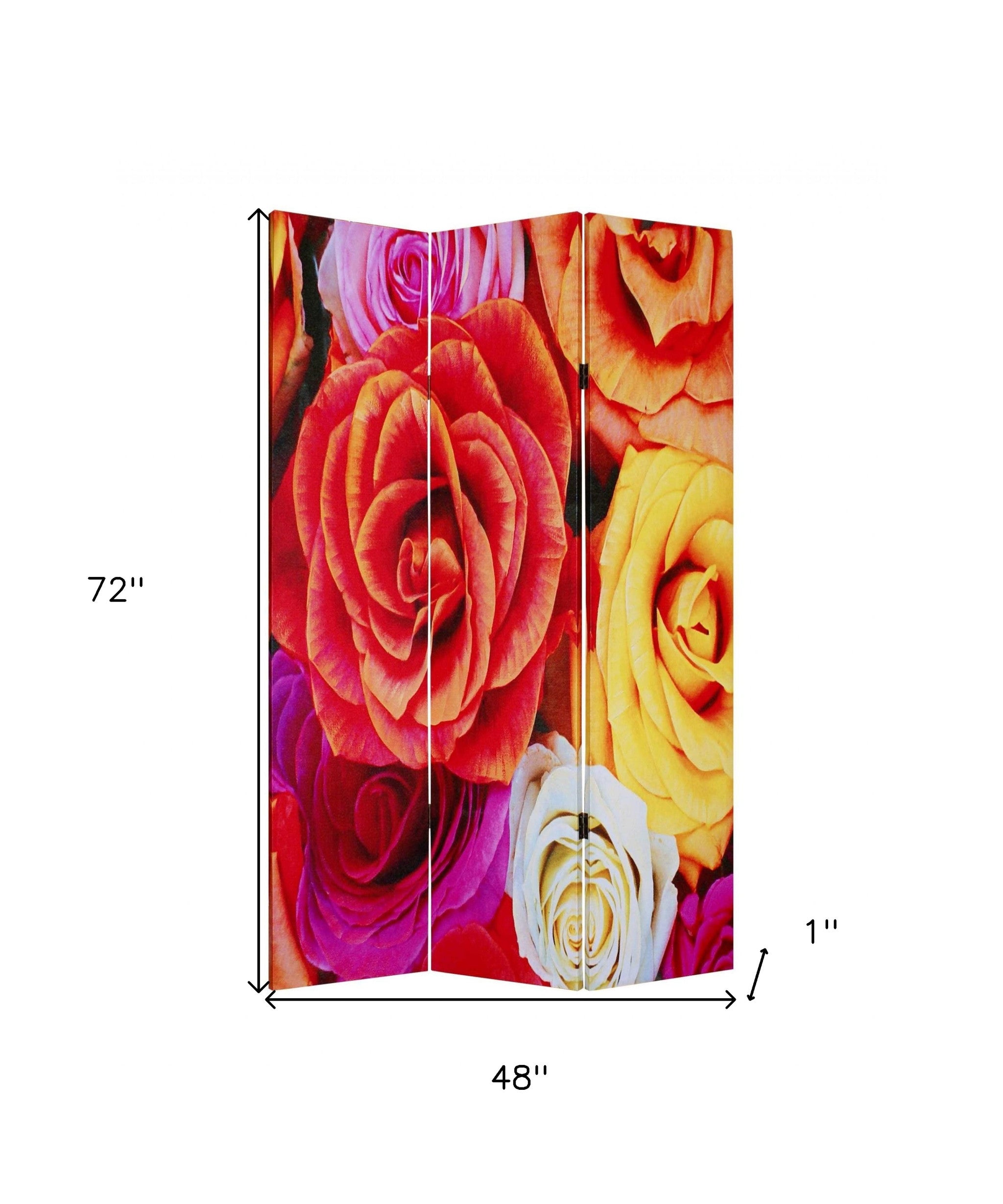 48 X 72 Multi Color Wood Canvas Daisy And Rose  Screen