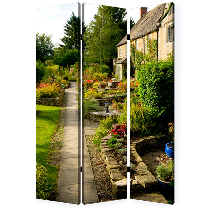 48" X 72" Multi Color Wood Canvas English Garden  Screen