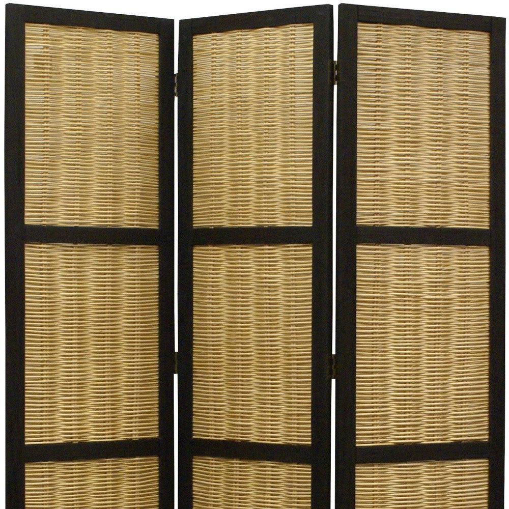 67" Brown Folding Three Panel Screen Room Divider