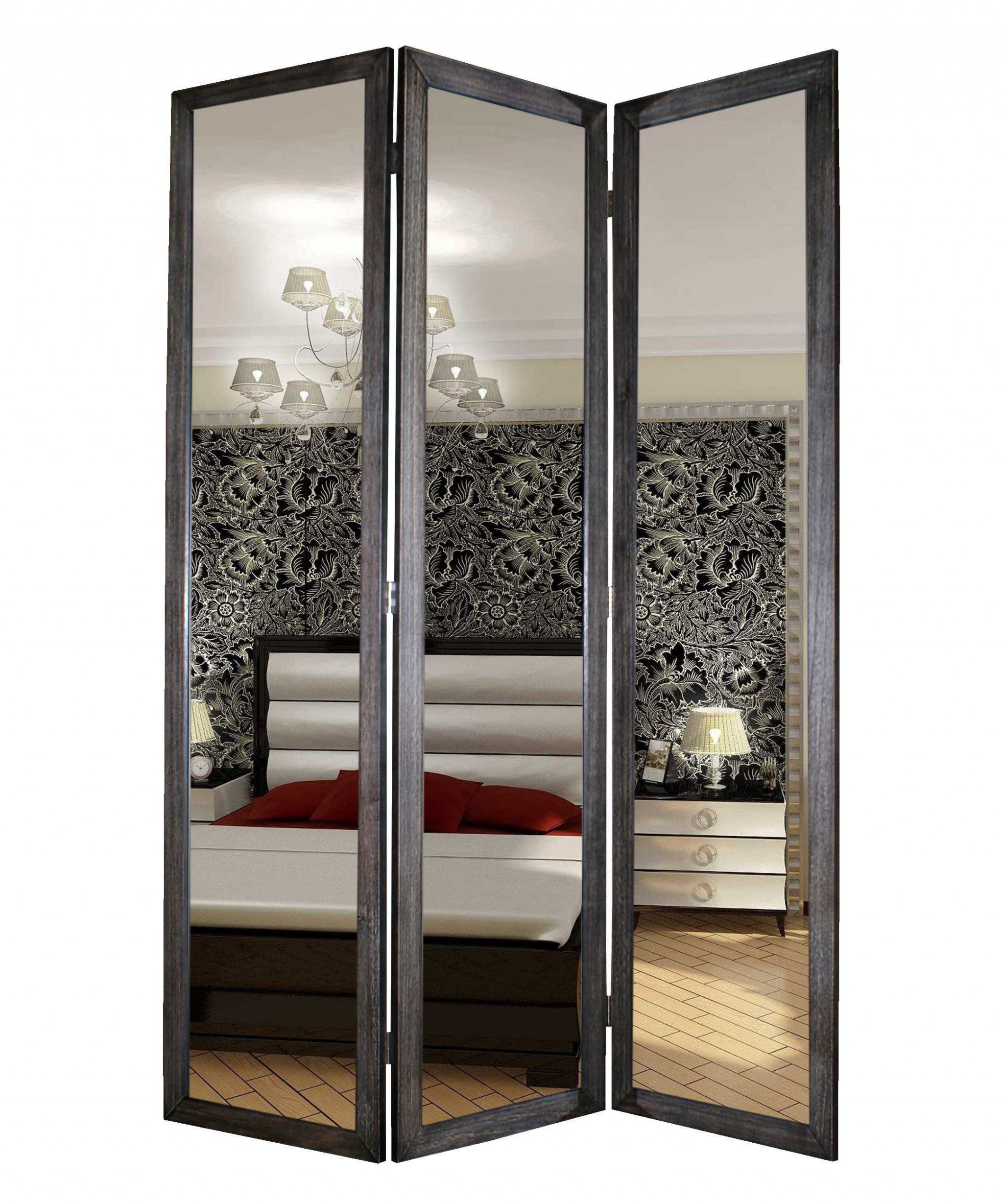 50 X 69 Black Glass & Wood Mirror  Screen