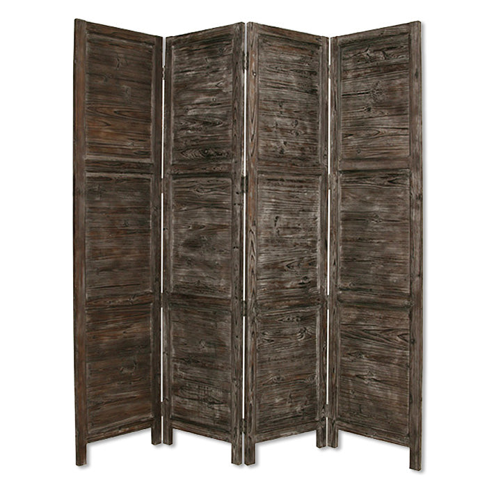 84" Green Rustic Wood Folding Four Panel Screen Room Divider