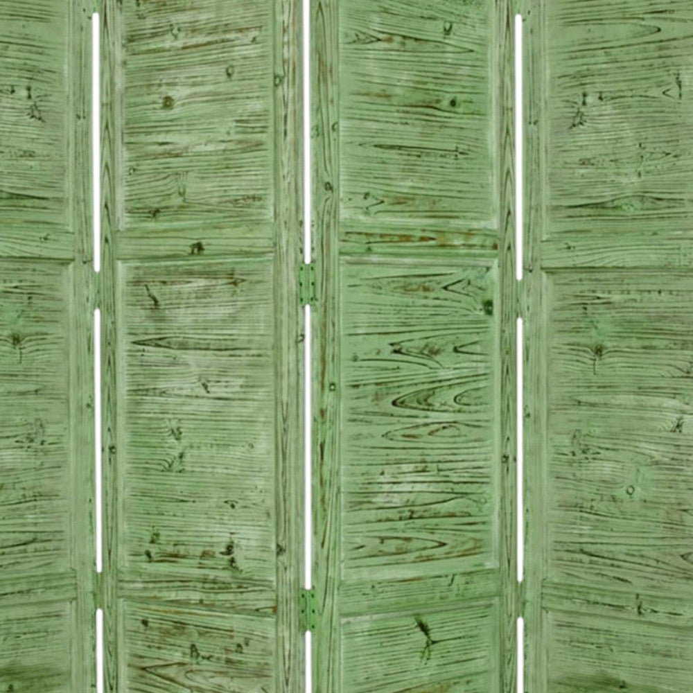 84" Green Rustic Wood Folding Four Panel Screen Room Divider