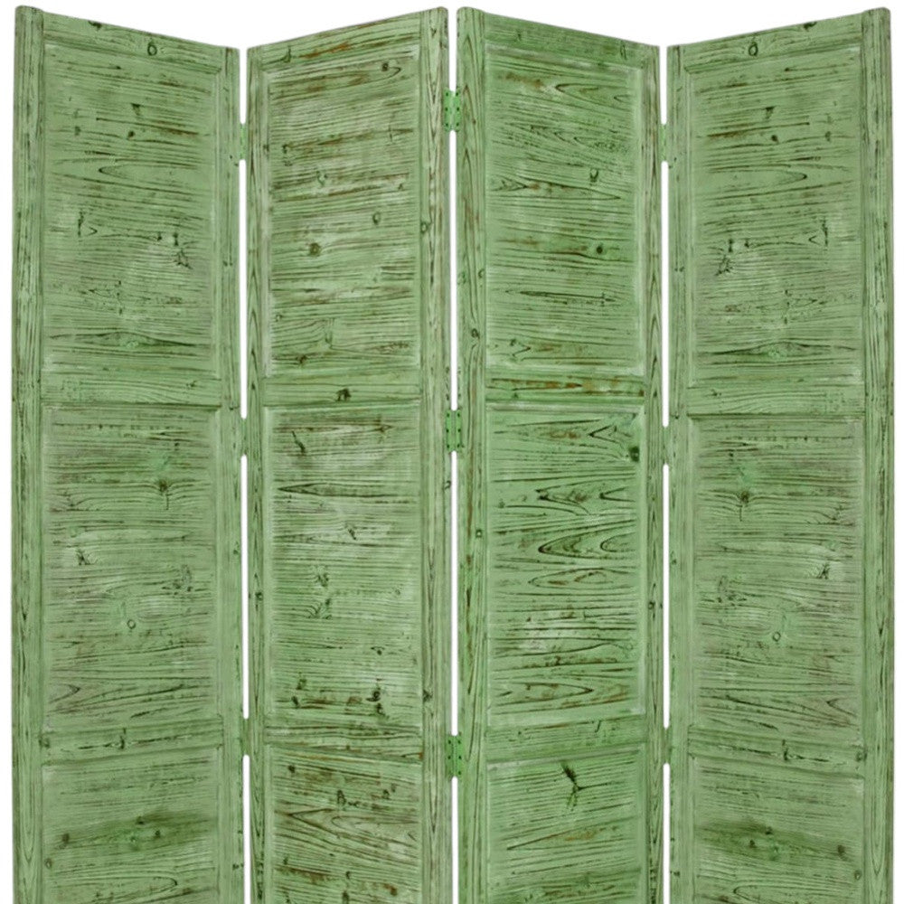 84" Green Rustic Wood Folding Four Panel Screen Room Divider