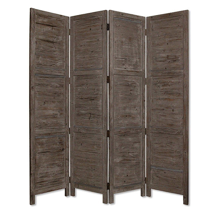 84" Green Rustic Wood Folding Four Panel Screen Room Divider