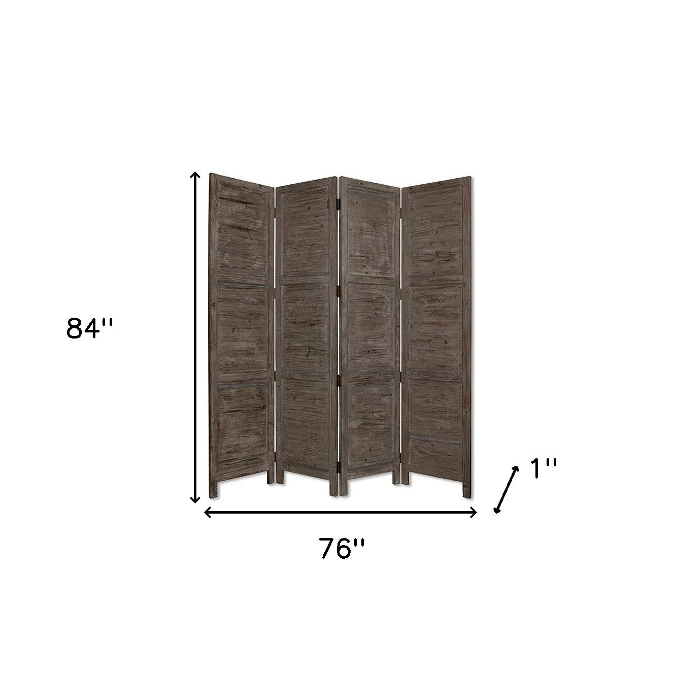 84" Green Rustic Wood Folding Four Panel Screen Room Divider