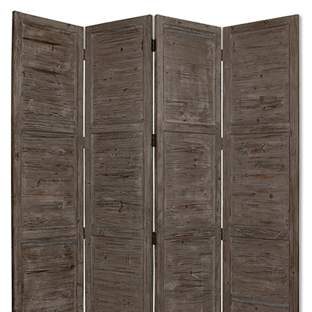 84" Green Rustic Wood Folding Four Panel Screen Room Divider