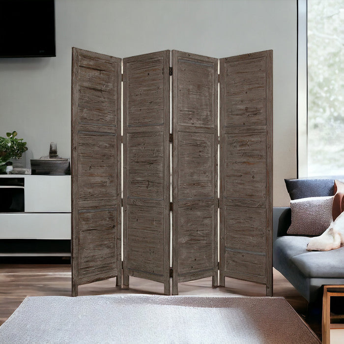 84" Green Rustic Wood Folding Four Panel Screen Room Divider