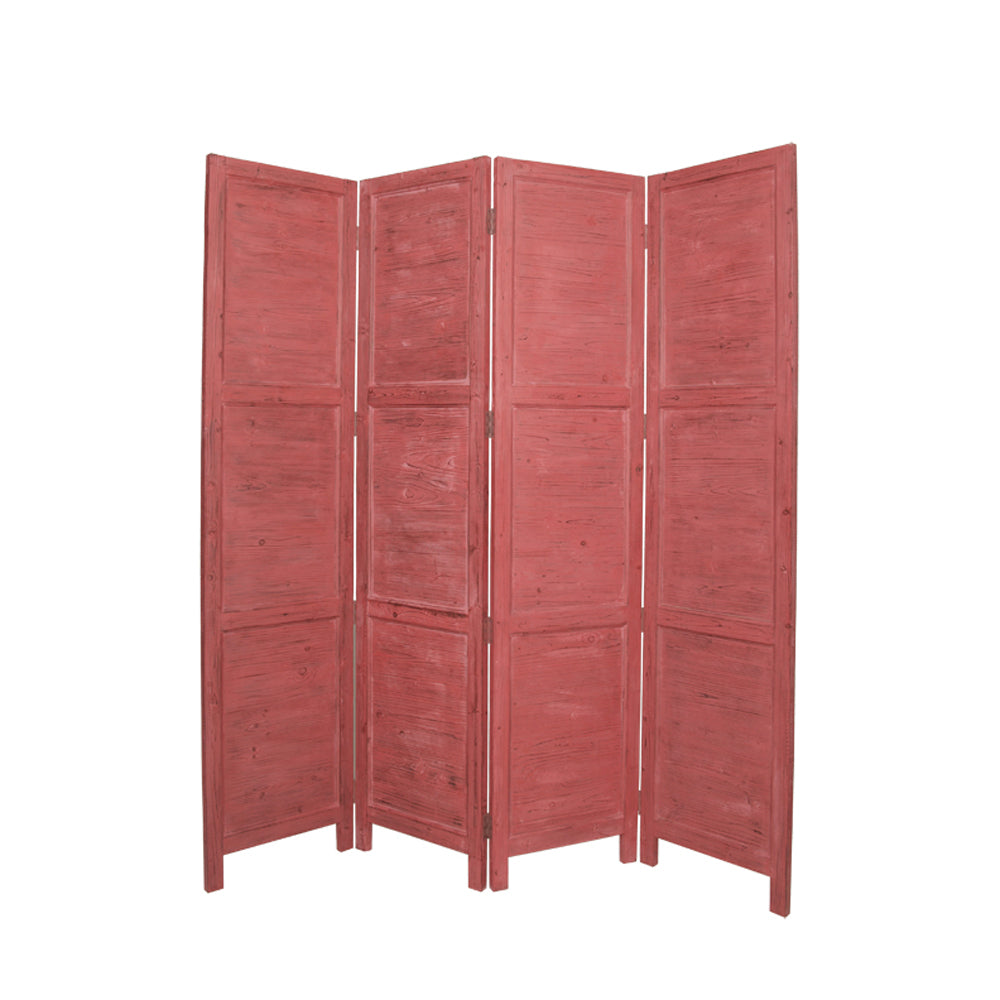 84" Green Rustic Wood Folding Four Panel Screen Room Divider