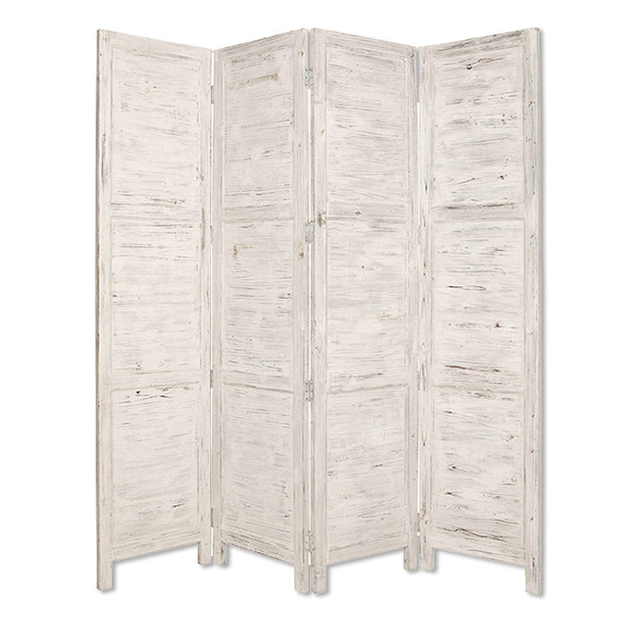 84" Green Rustic Wood Folding Four Panel Screen Room Divider