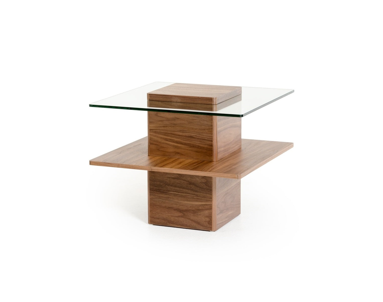 19" Walnut Veneer And Glass End Table