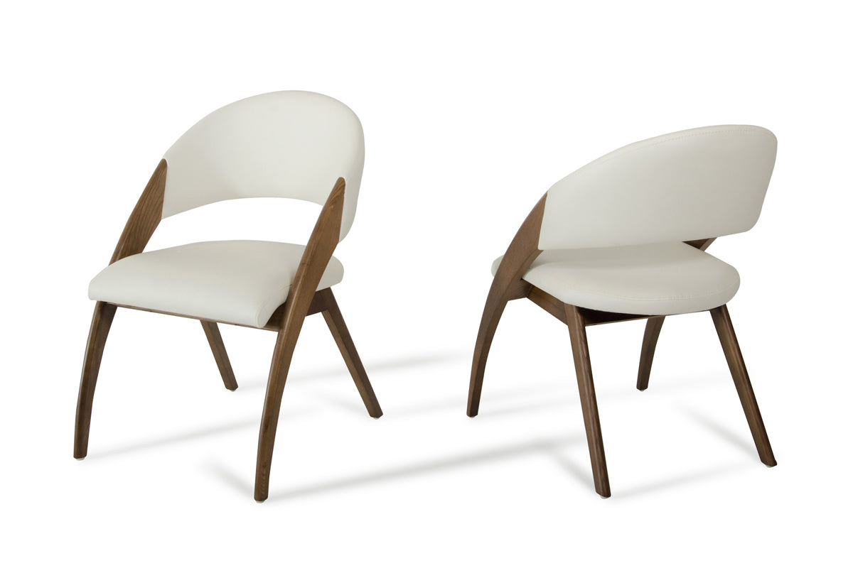 Set of Two Cream And Brown Upholstered Faux Leather Dining Side Chairs