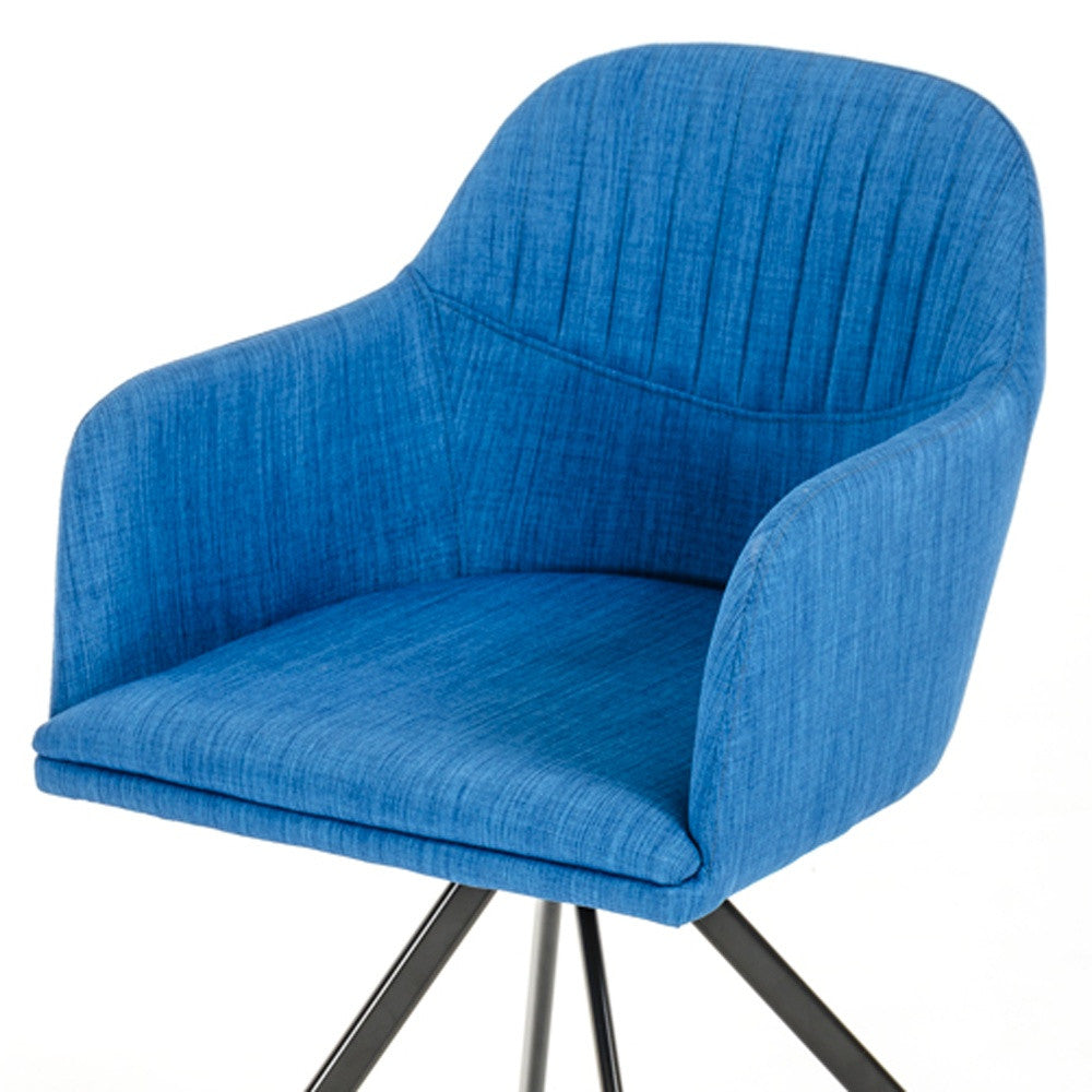 Blue And Black Upholstered Fabric Dining Arm Chair