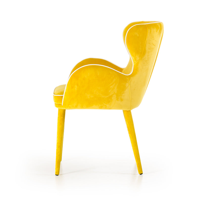 Yellow Upholstered Fabric Dining Arm Chair