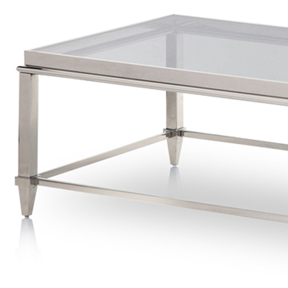 55" Clear And Silver Glass And Steel Coffee Table