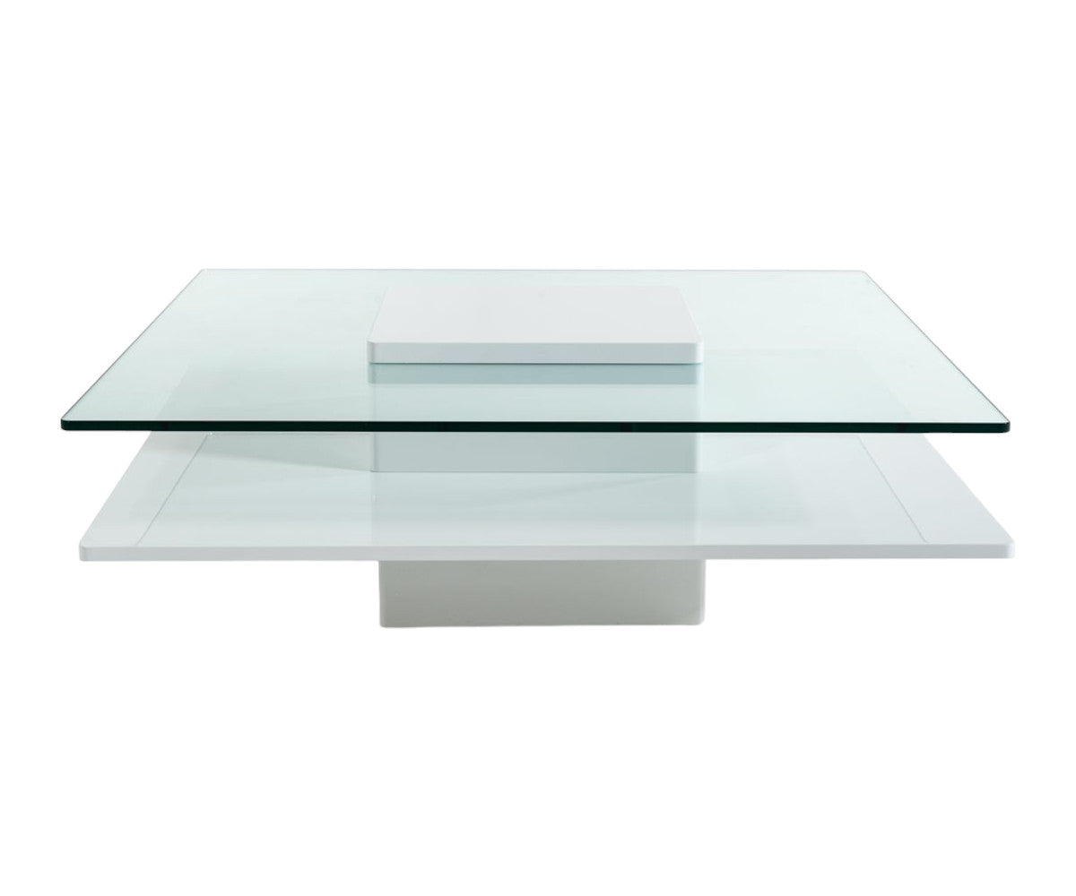 39" Clear And White Glass Coffee Table With Shelf