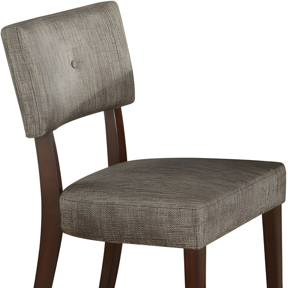 Set of Two Tufted Gray And Brown Upholstered Fabric Open Back Dining Side Chairs