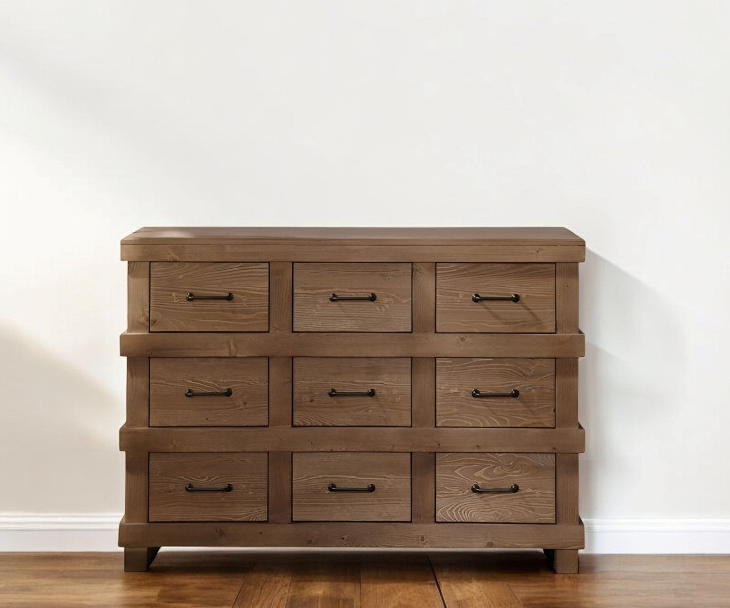 44" Brown Solid Wood Nine Drawer Triple Dresser