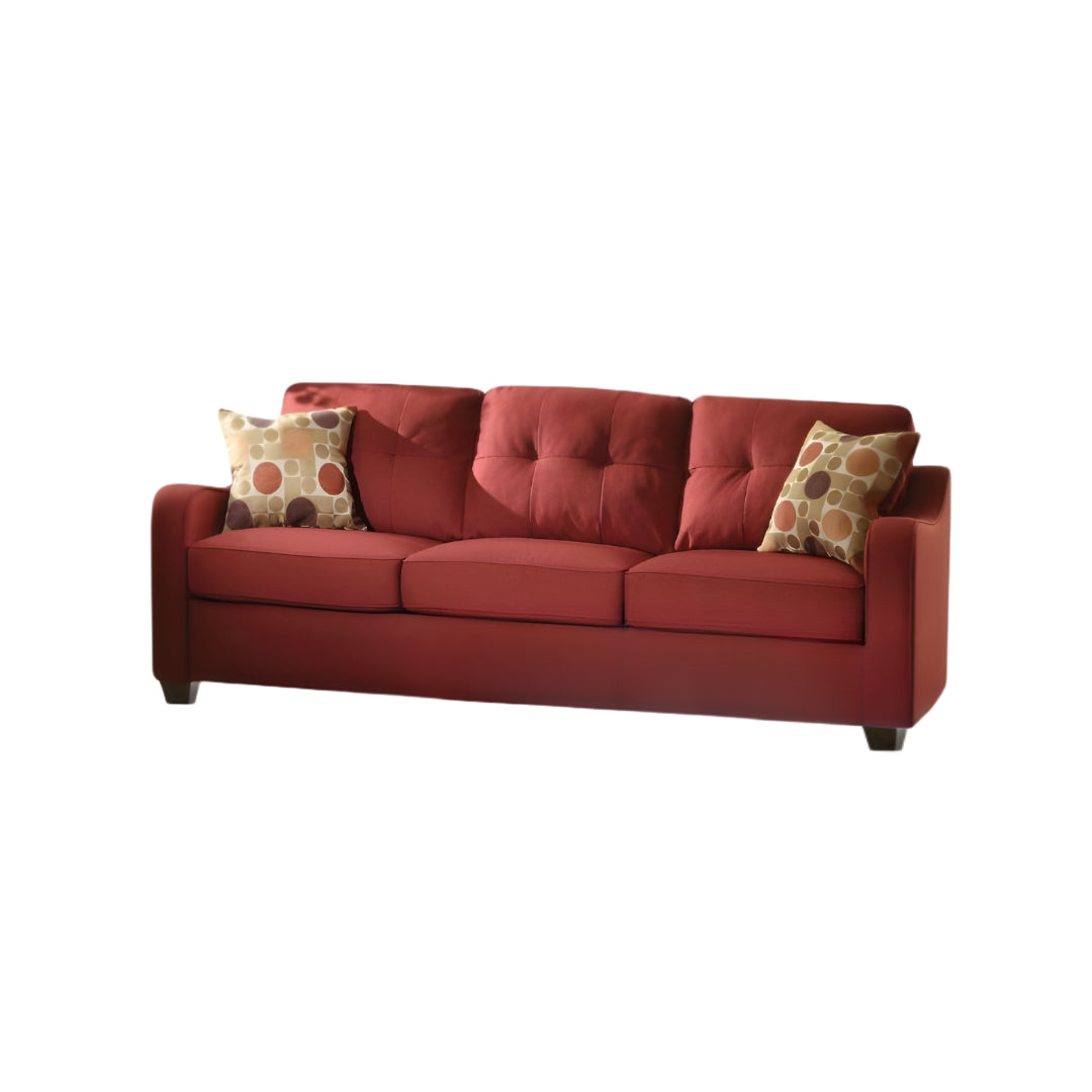 84" X 31" X 35" Red Linen Sofa With 2 Pillows