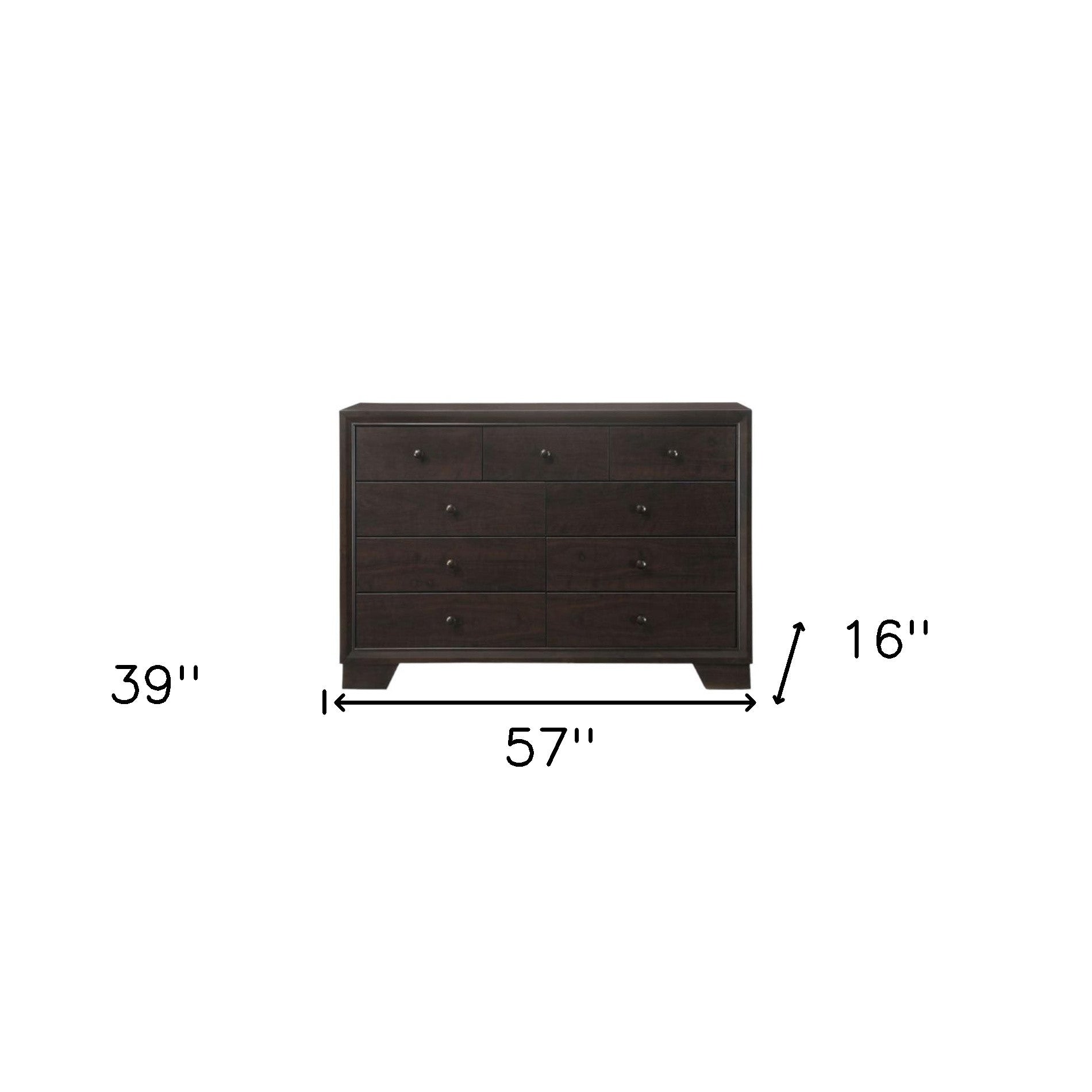 57" Espresso Solid and Manufactured Wood Nine Drawer Double Dresser