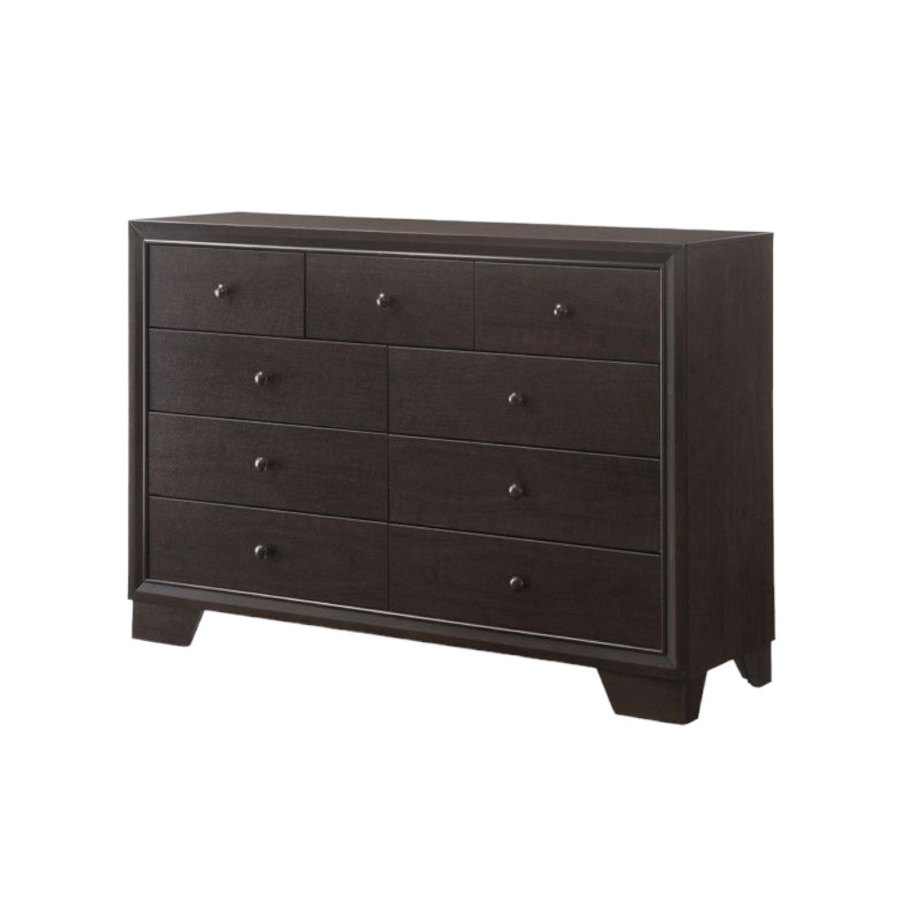 57" Espresso Solid and Manufactured Wood Nine Drawer Double Dresser