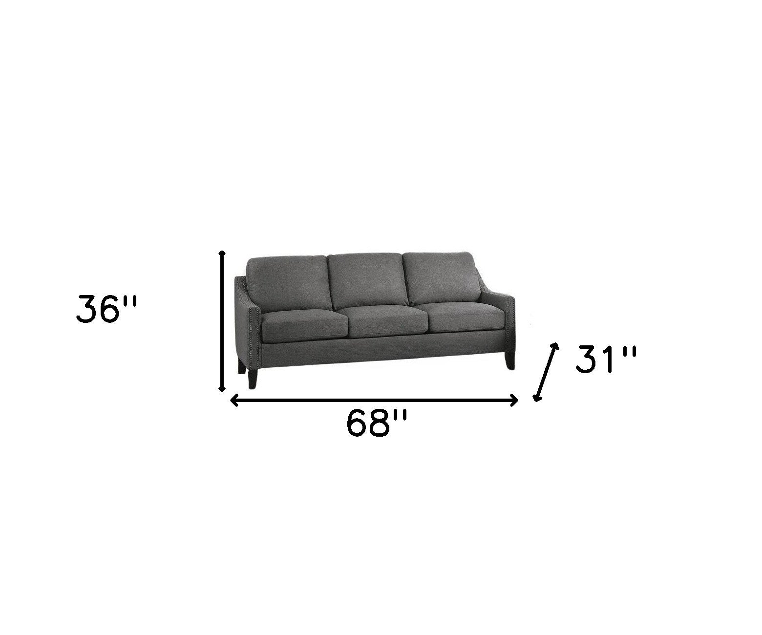 68" Gray Linen and Black Sofa