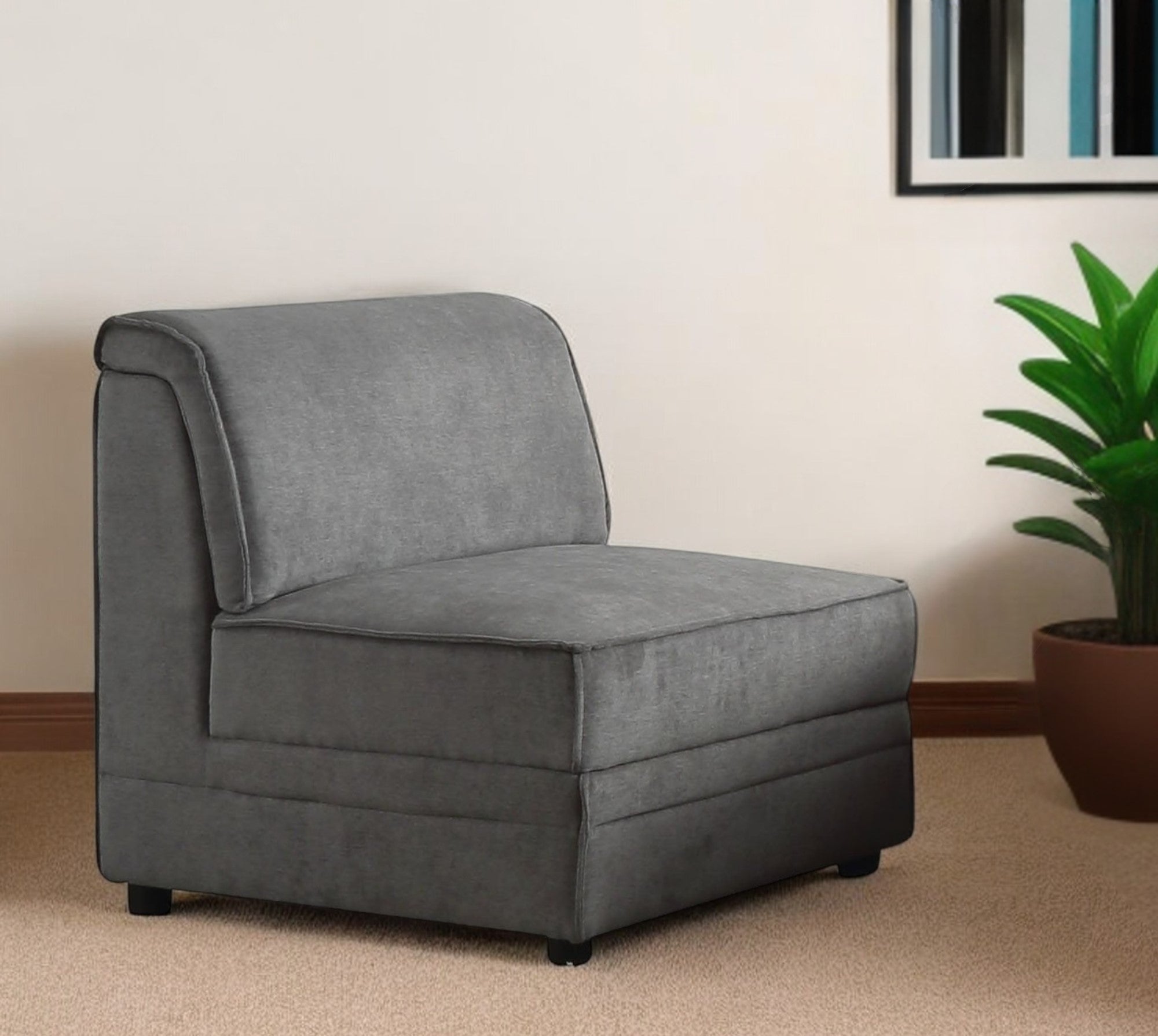 30" Gray And Black Velvet Slipper Chair