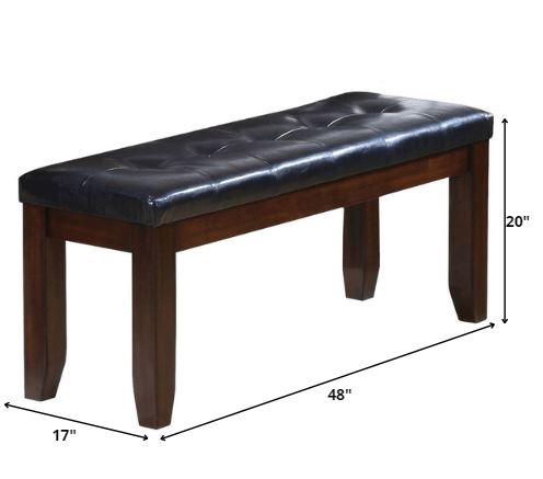 48" Black and Espresso Upholstered Faux Leather Bench