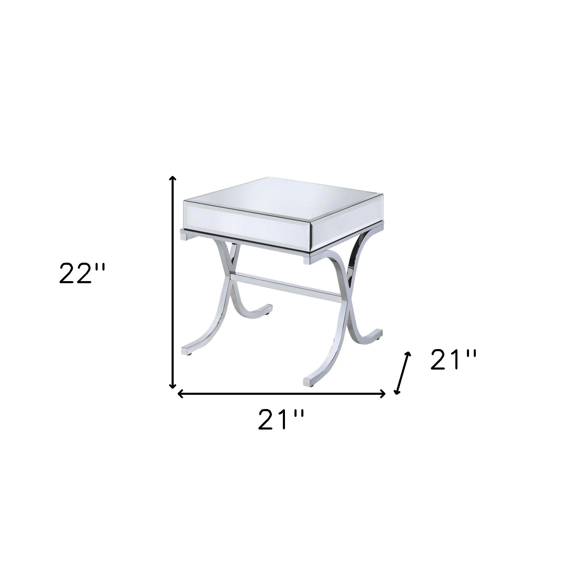 22" Stainless And Clear Glass Mirrored End Table