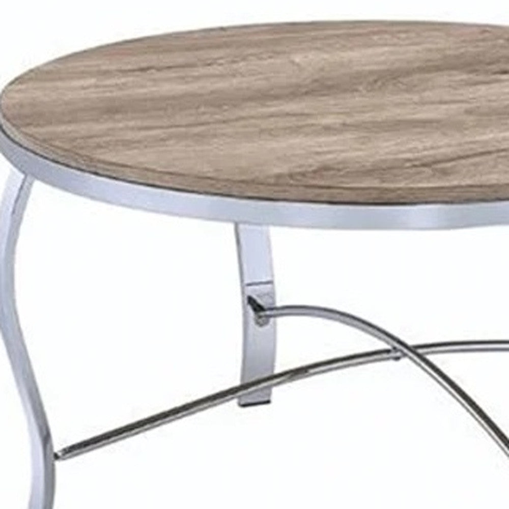 19" Chrome And Brown Round End Tables