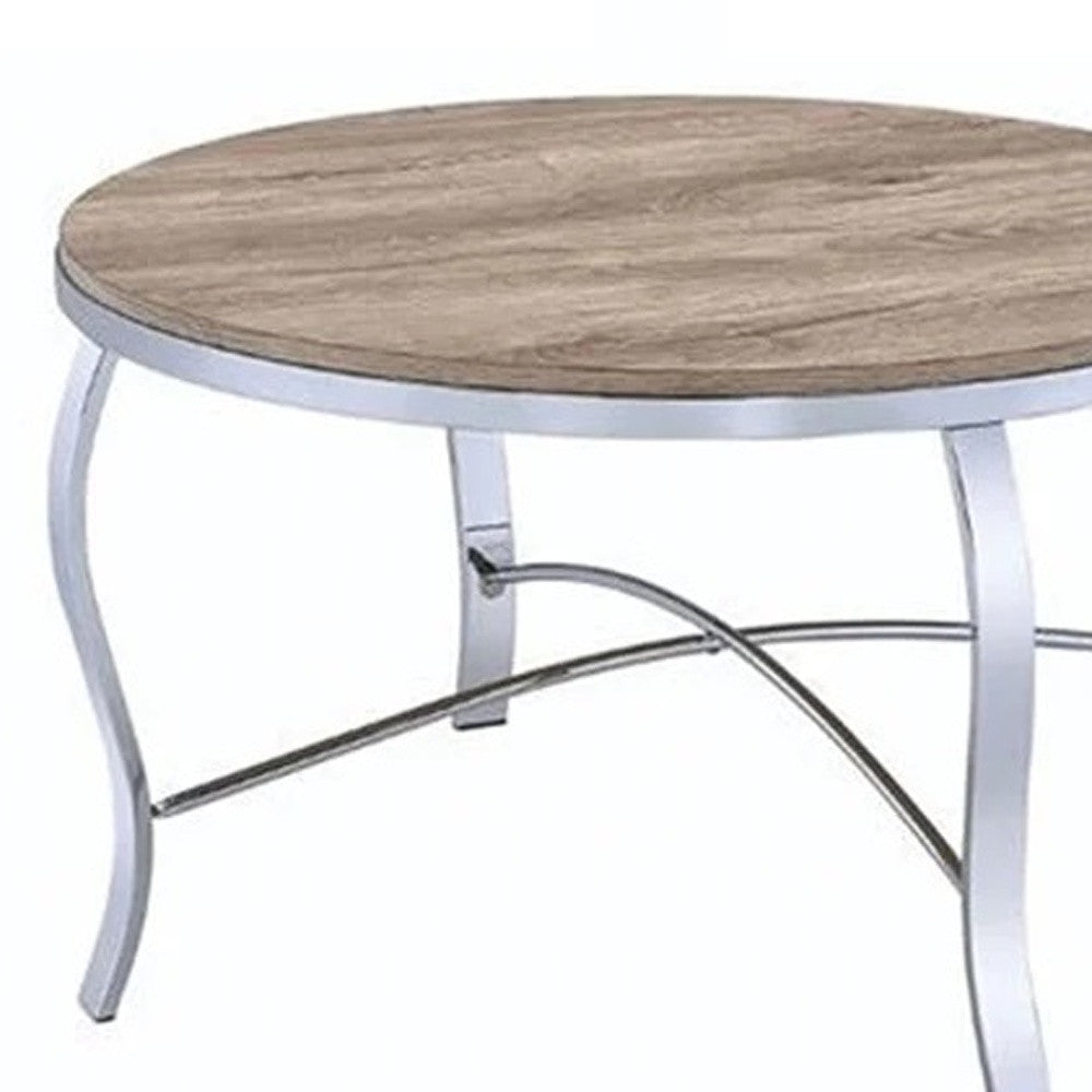 19" Chrome And Brown Round End Tables