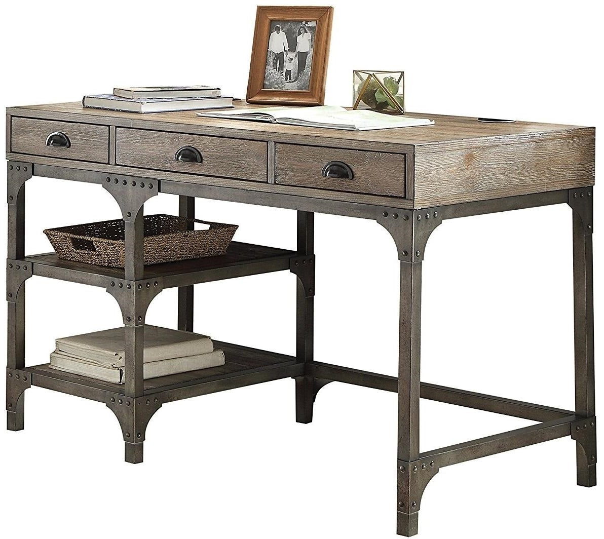 47" Natural and Gray Writing Desk With Three Drawers