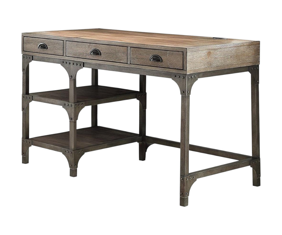 47" Natural and Gray Writing Desk With Three Drawers