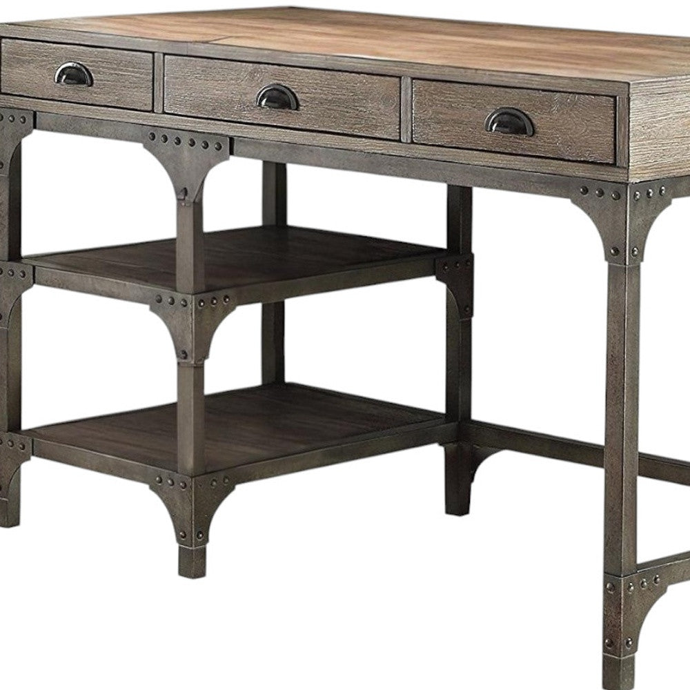 47" Natural and Gray Writing Desk With Three Drawers