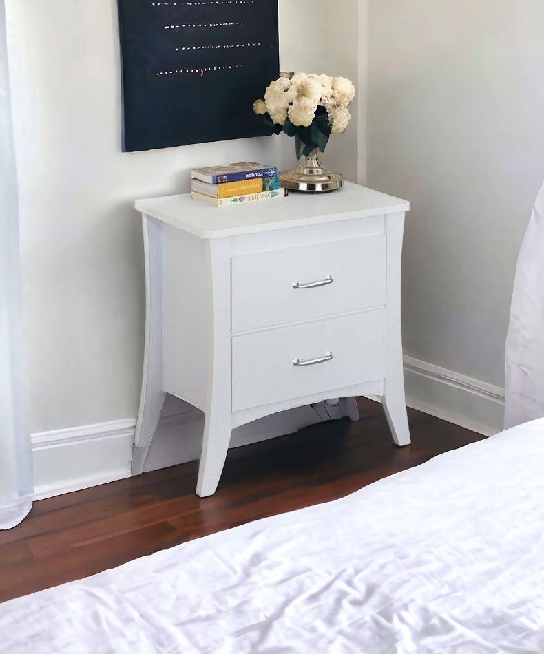 25" White Two Drawers Nightstand