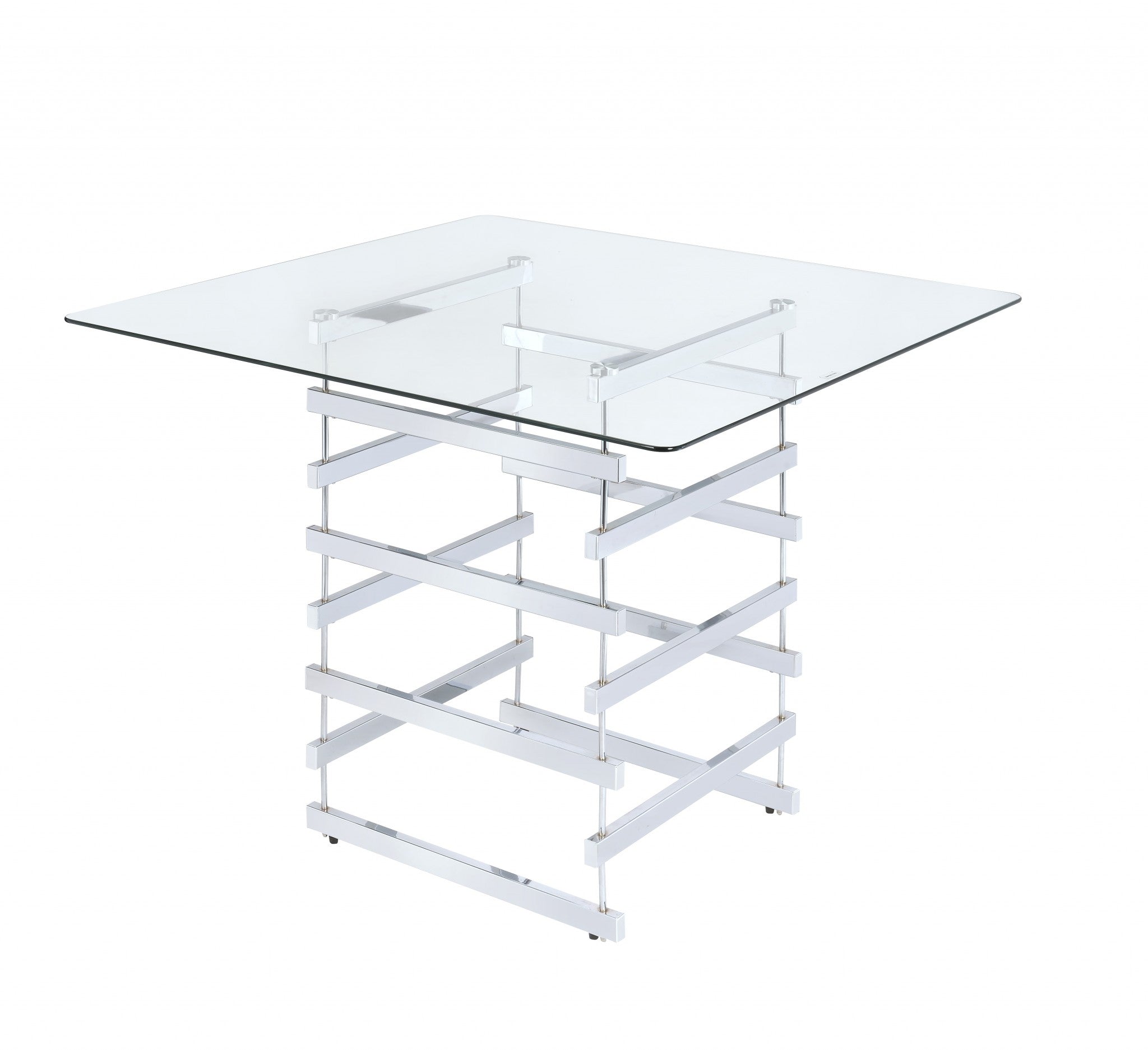 Clear And Silver Glass And Metal Sled Base Square Dining Table