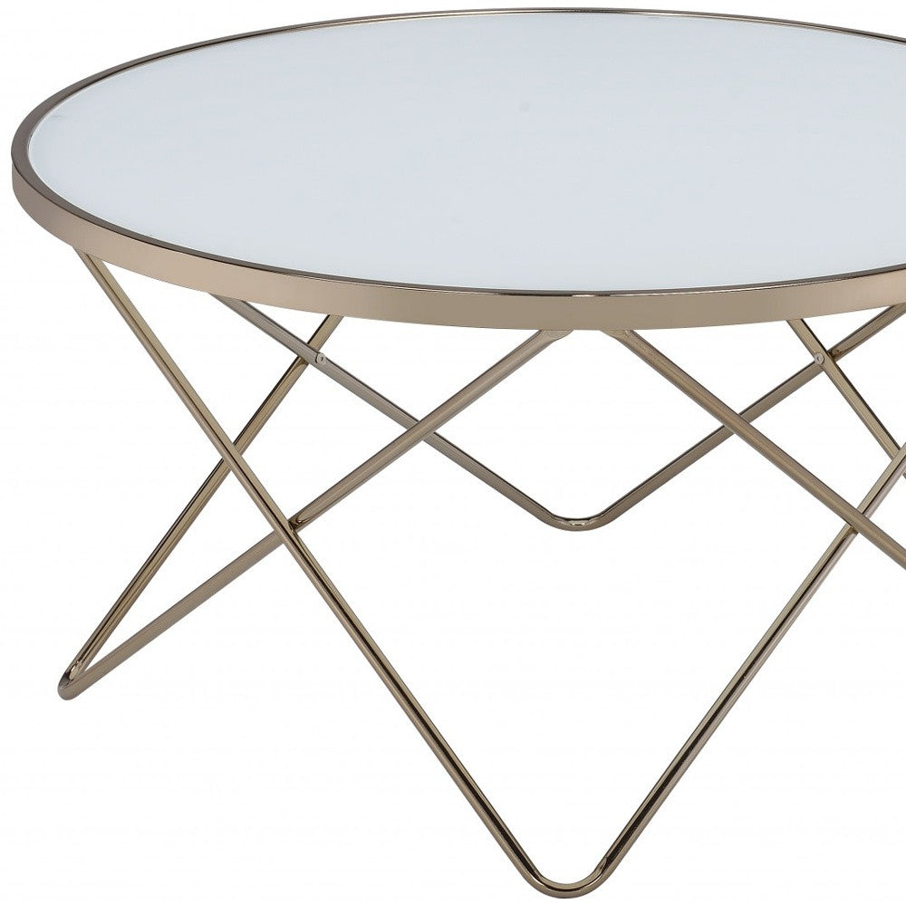 34" X 34" X 18" Frosted Glass Champagne Coffee Table