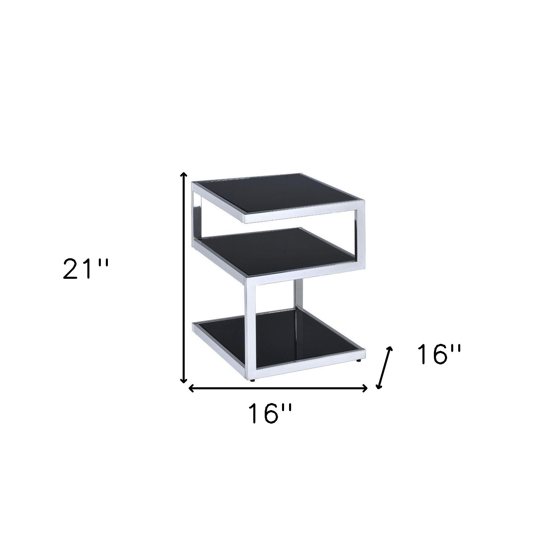 Black Glass And Chrome 3 Tier Shelves End Table