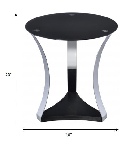 20" Silver And Black Mirrored Glass And Iron Round End Table With Shelf