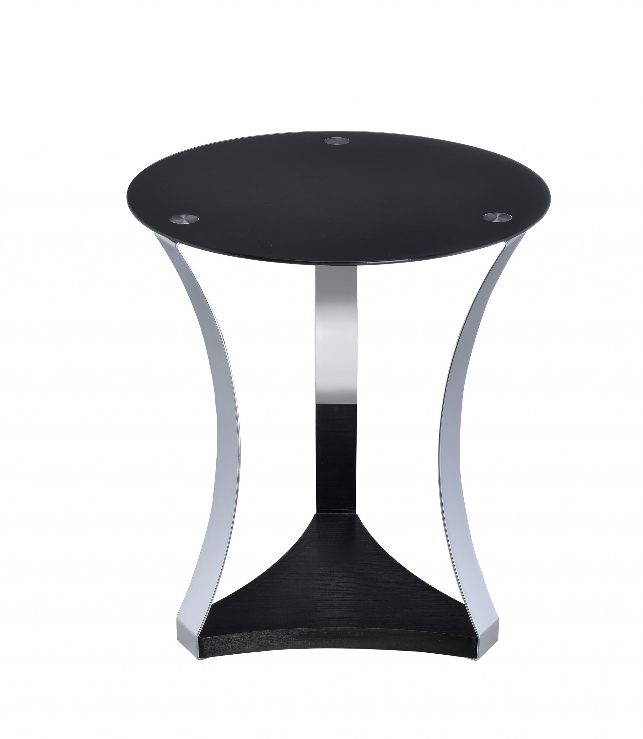 20" Silver And Black Mirrored Round End Table With Shelf