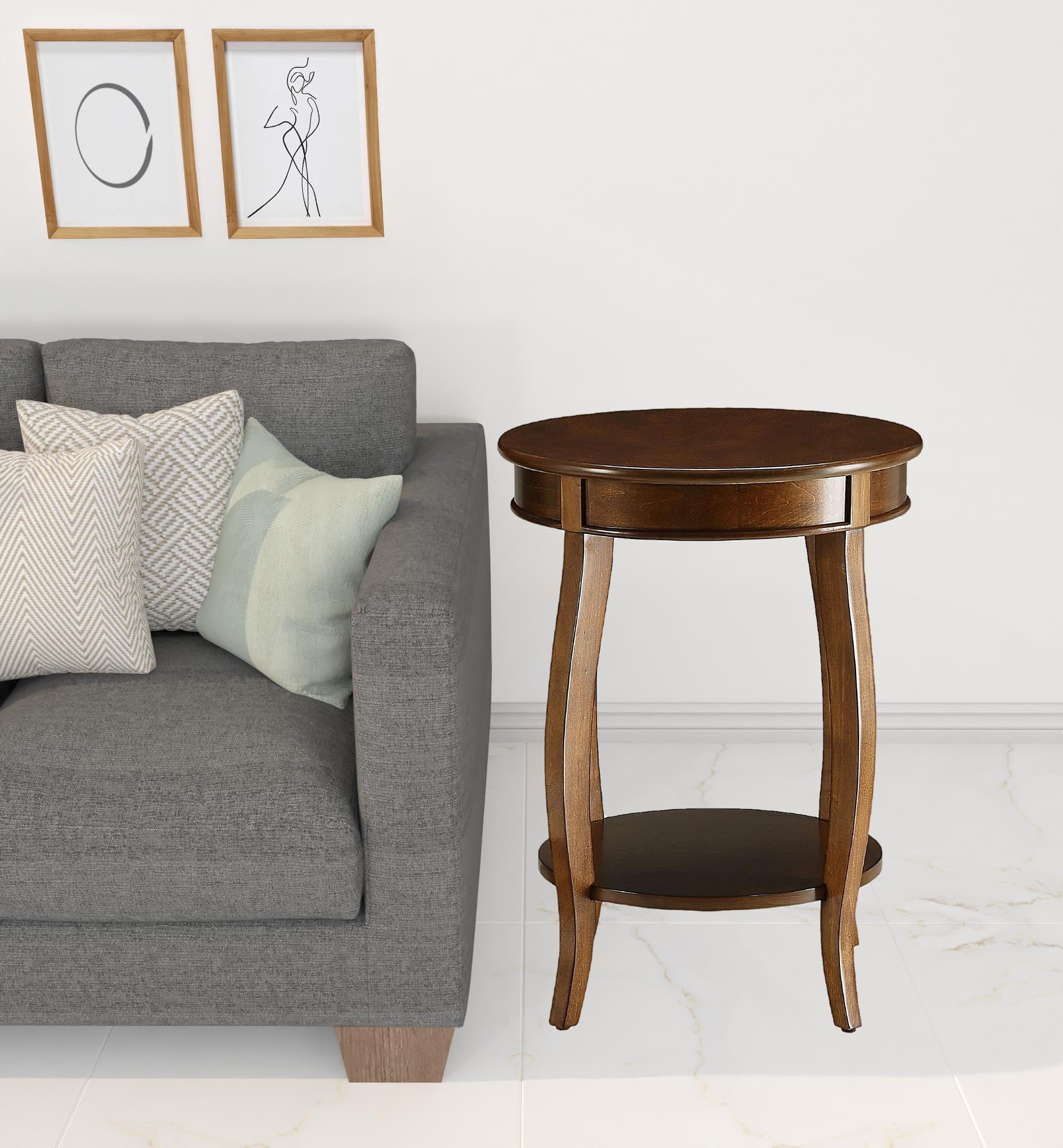 Walnut Round Wooden Side Table