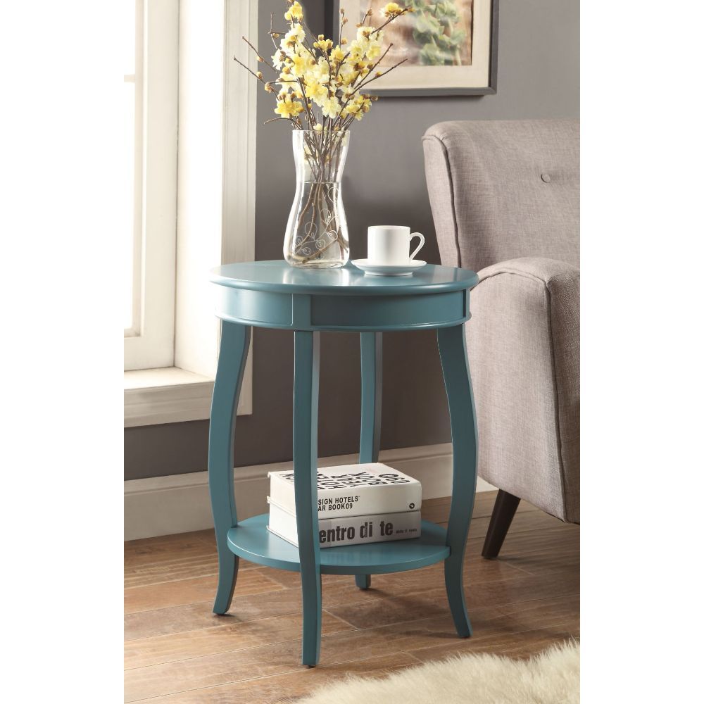 24" White Solid Wood Round End Table With Shelf