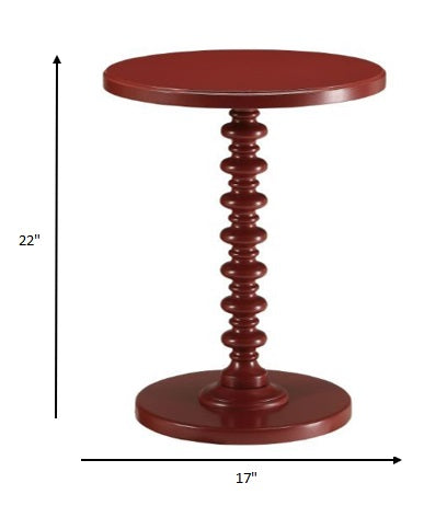 22" Red Solid Wood Round End Table